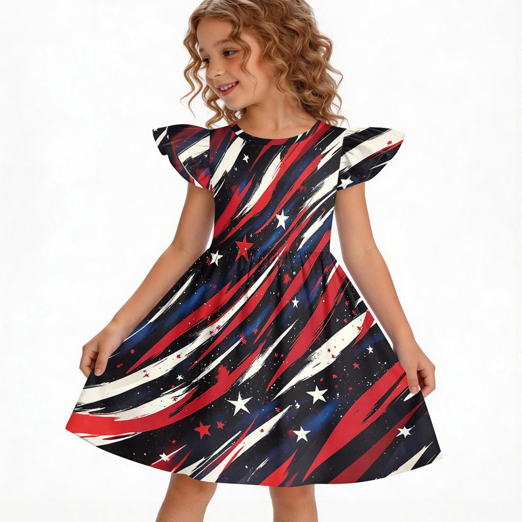 Girls' Summer Princess Dress - A-Line Casual Print Dress