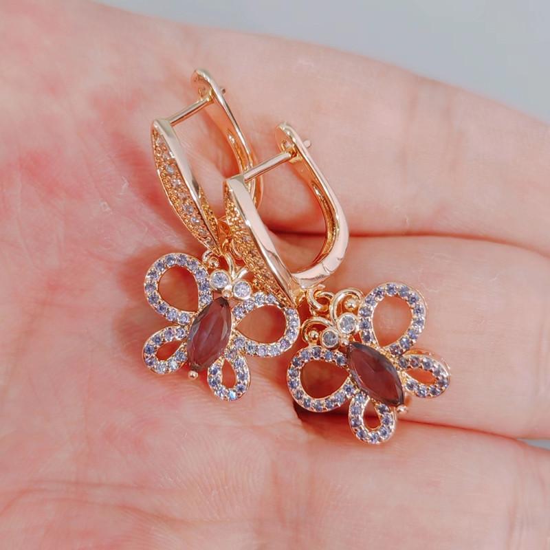 Cercei cu picătură fluture cu zircon mov la modă coreeană pentru femei, cercei de culoare aurie, bijuterii, accesorii de petrecere