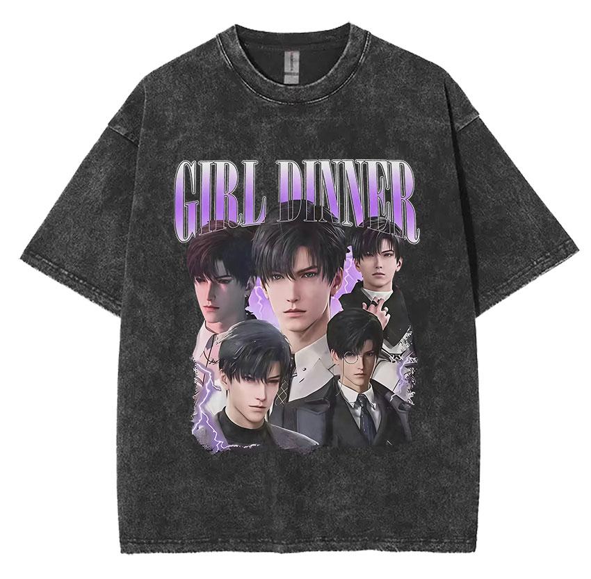 Funny Girl Dinner Caleb Graphic Tee Shirt Love and Deepspace Novelty Cotton T Shirts Fashion High Quality Vintage Washed T-Shirt