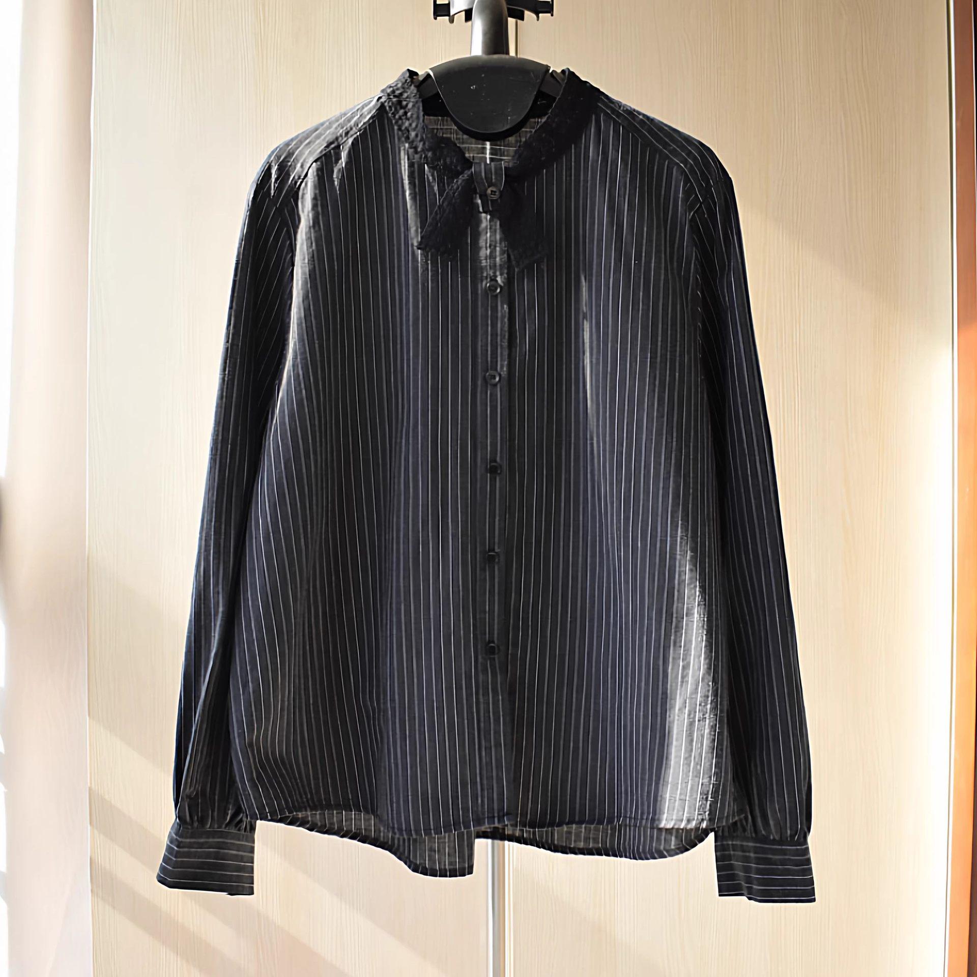 Korean Style Lace Trimmed Striped Shirt for Women – Versatile, Loose & Slimming XL