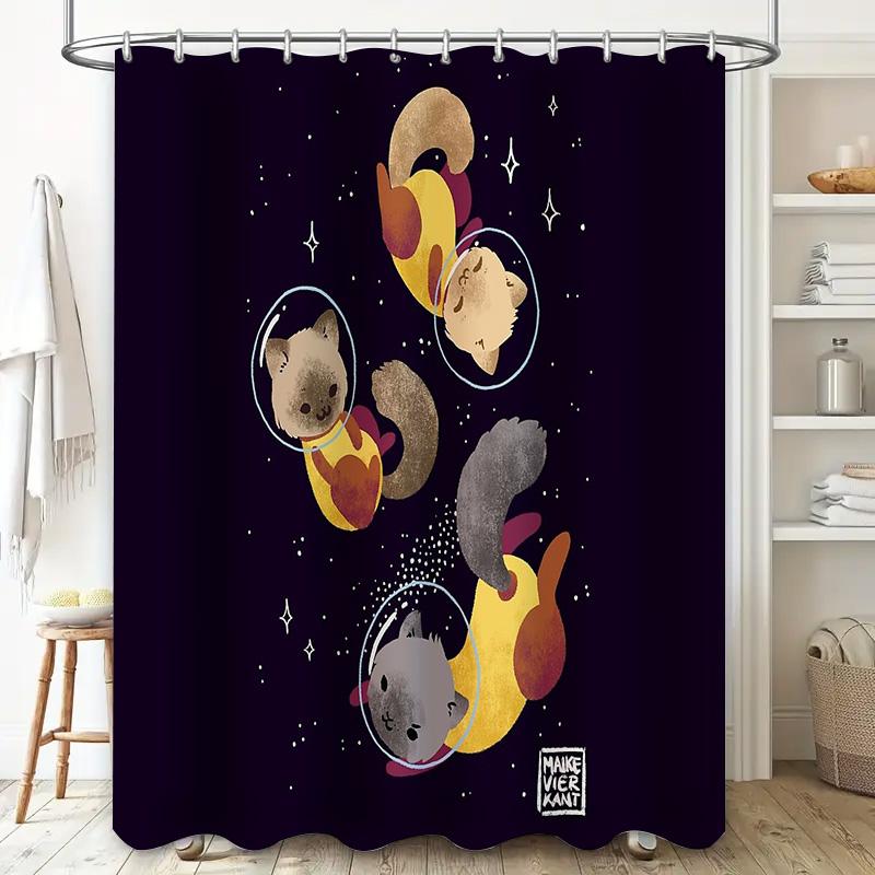 Süße Katze Galaxie Weltraum Duschvorhang Modern Abstrakt Sternenhimmel Badezimmer Dekoration Waschbarer Stoff Heimtextilien
