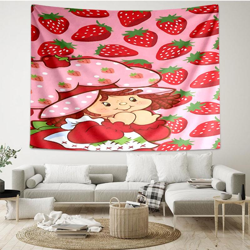 Strawberry Shortcake Print Tapestry - Portable Wall Decor Cloth, for Home, Dorm, Travel, Bedroom, Living Room - Ideal Birthday Housewarming Gift
