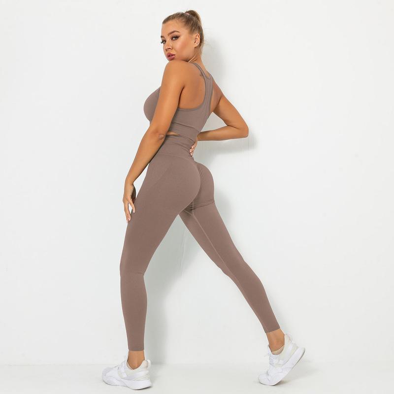Frauen Nahtlose Neckholder Einfarbig Hebe Pfirsich Hüfte Enge Sport-Bh Yoga Anzug Lauf Fitness Hosen Zwei Stück Set