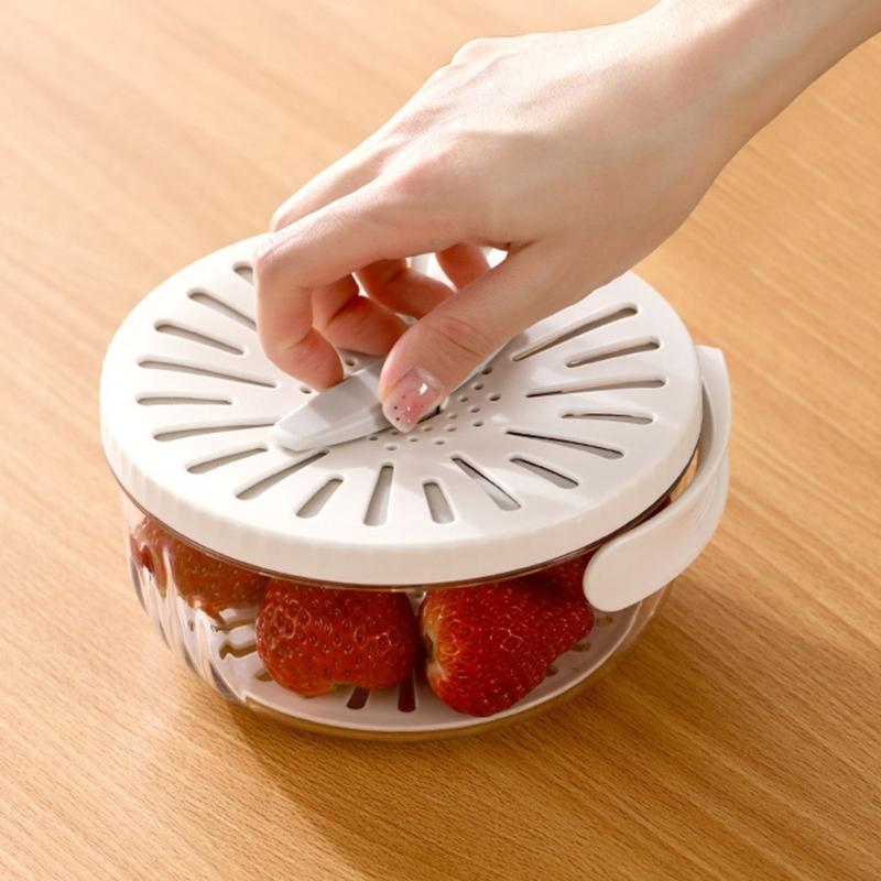 Food Grade Fruit Veggie Cleaning Basket Efficient Rotating Lid Fruit Veggie Strainer Storage Bowl For Refrigerators