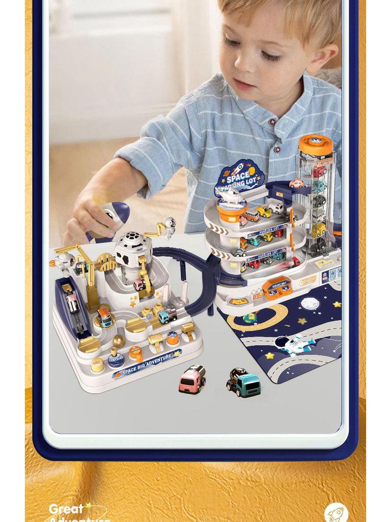 Kids' Space Adventure Parking Lot Toy with 9-Track Car Race for Ages 1-6