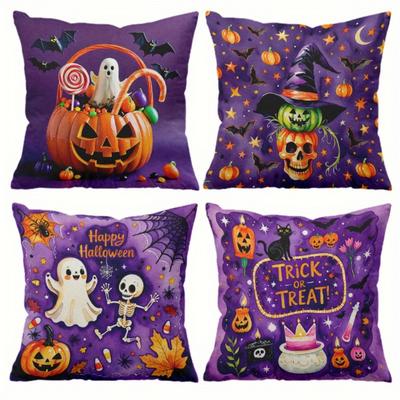 1 Stück Lila Halloween Kissenbezug Geist Kürbis Druck Süßes oder Saures Waschbarer Bezug Halloween Party Wohnzimmer Schlafzimmer Deko
