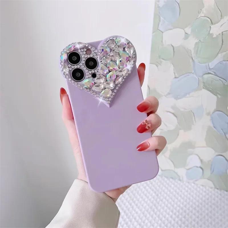 

Love Heart Rhinestone Protect Lens Phone Case For IPhone 17 16 15 14 13 12 11 Pro Xs Max TPU Shockproof Back Cover For i7 i8 iSE2 iSE3