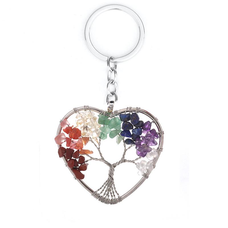 7-Color Natural Crystal Tree of Life Keychain Pendant