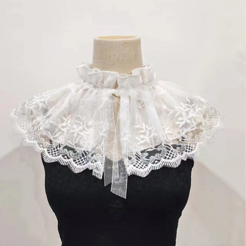 Solid Color Sweet Tie Scarf Ralph Collar Fashion Lace Shawl Collar Accessory Fairy Detachable Collar For Stage Performance Party