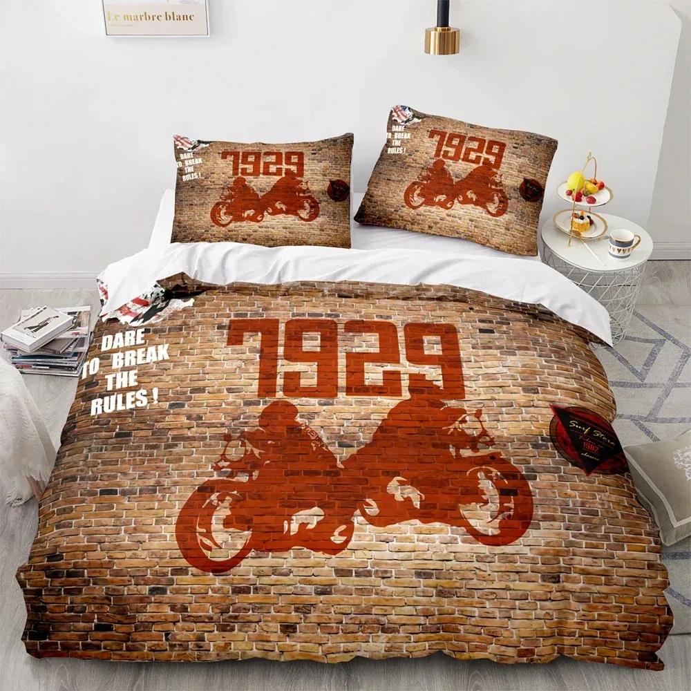 New Classic Motorcycle Bedding Set Single Twin Full Queen King Size Knight Bed Set Adult Kid Bedroom Duvet Cover Sets 3D Print