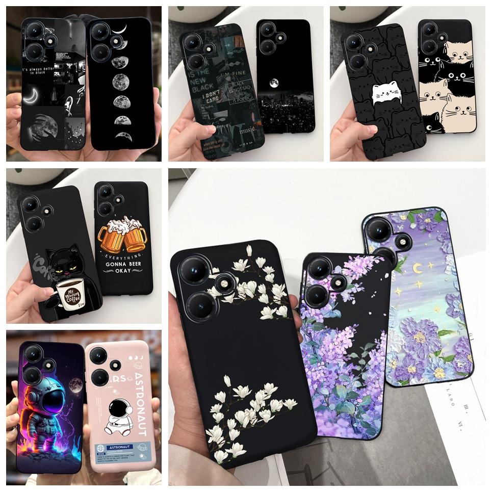 For Infinix Hot 30i 30 Play NFC Case Moon Night Flower Liquid Silicone Back Cover For Infinix Hot 30Play 30i 30 Play Phone Case