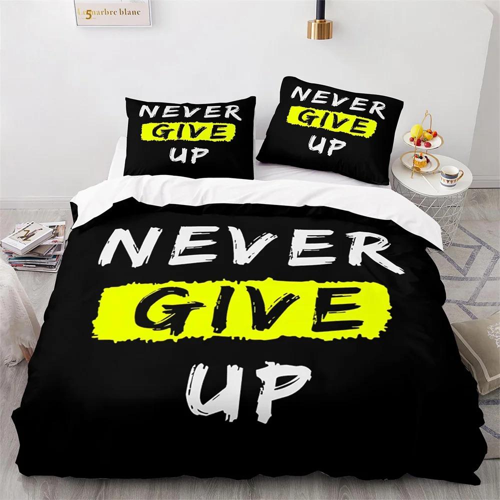 Never Give Up Theme Comforter Cover Kit White Cloud Pattern Style King Dimension Queen Dimension Size Comforter Cover Polyester Quilt Cover for Kids