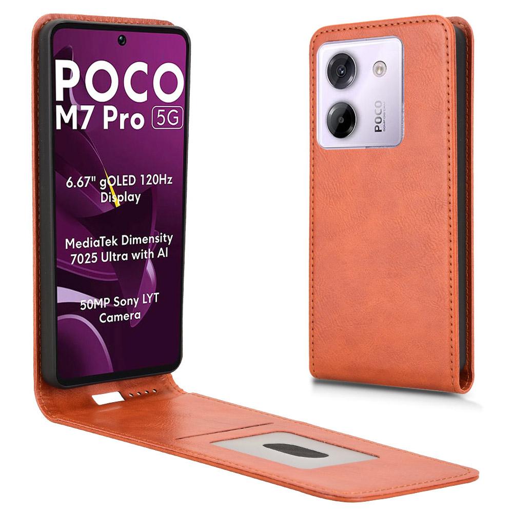 

Для Xiaomi Poco M7 Pro 5G/Redmi Note 14 5G чехол с слотом для карт магнитный вертикальный откидной кожаный чехол для телефона Orange