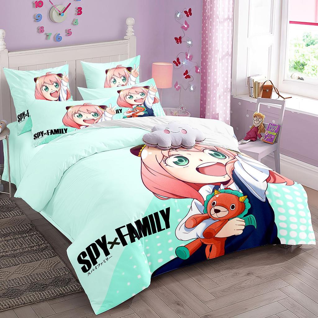 Kawaii Loid Forger Anya Duvet Cover with Pillowcases Anime Spy X Family Bedding Set Girls Boy Kid Set Quilt Cover Set