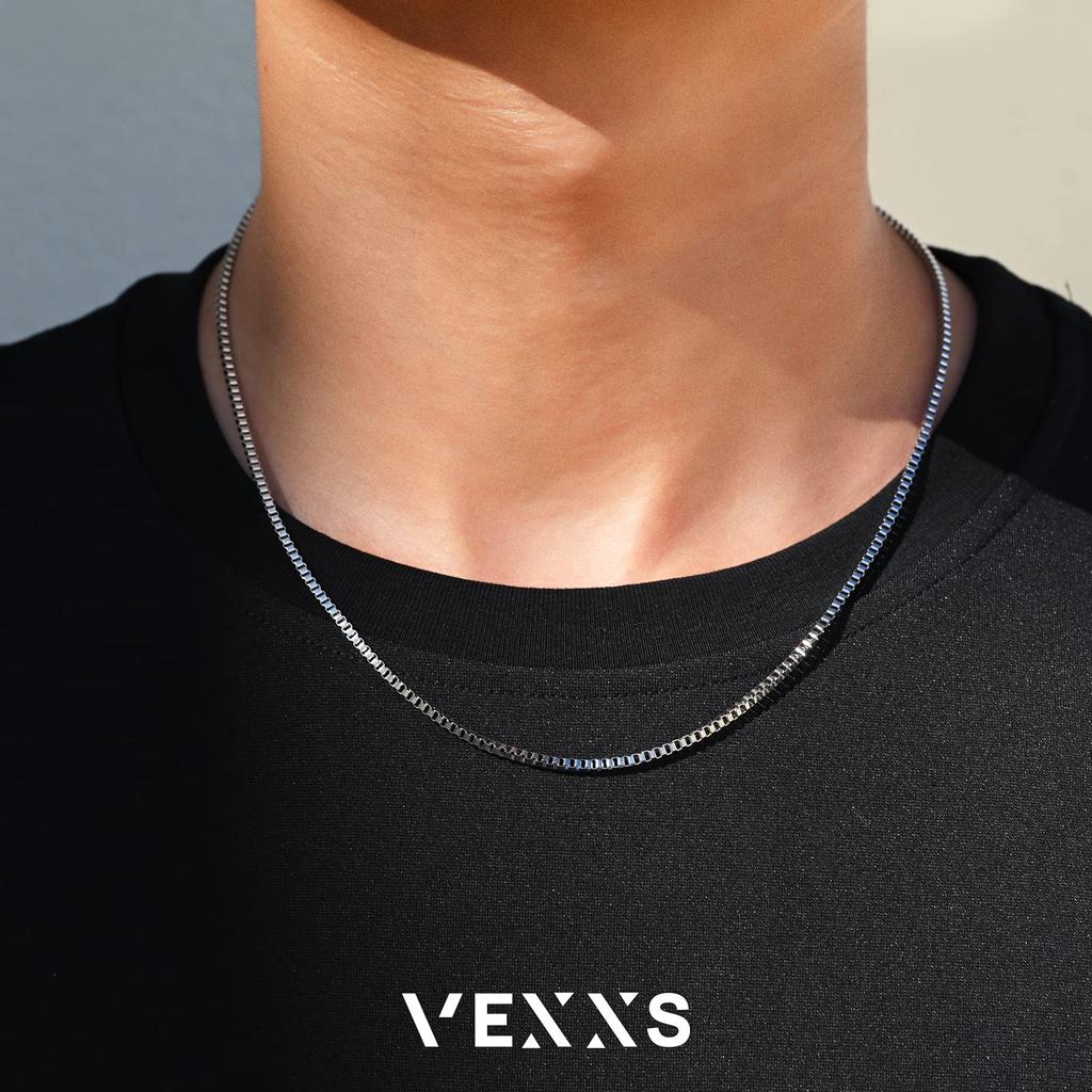 VEXS Venetian Chain Necklace for Men, 2mm Wide, 18K Gold Plated Box Chain, Unisex, 45cm, 50cm, 55cm, 60cm, 65cm (2mm White Gold Square, 55.00)