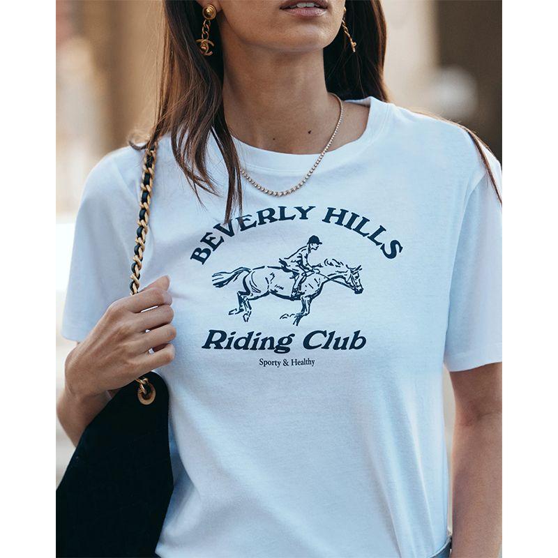 Beverly Hills American vintage Sports Style Equestrian Club Letter Print Cotton Short sleeve T-shirt Women
