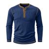 Men's Henry Neck Knit Long Sleeve T-Shirts Color Block Ribbed Casual Slim Fit Pullover Tops Autumn Winter Thermal Undershirts Men