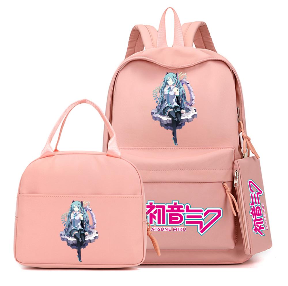 

4Pcs/set Anime Hatsune Miku Printed Backpack with Handbag Pencil Case for Teenager Student Boy Girl Schoolbag Bookbag Large Capacity Travel Bag