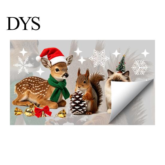 Holiday Glass Decals Christmas Static Window Stickers with Cute Reindeer Squirrel Cat Design, Removable Clings, Easy Apply Clings Waterproof