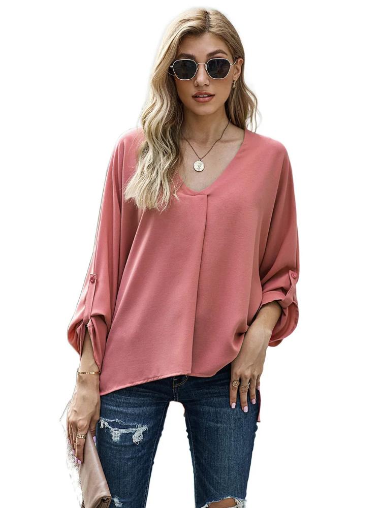 Summer T Shirt Women Chiffon Sexy 2025 V Is Gotten Loose Shirt Fashion long-sleeved Female Tee Tshirts