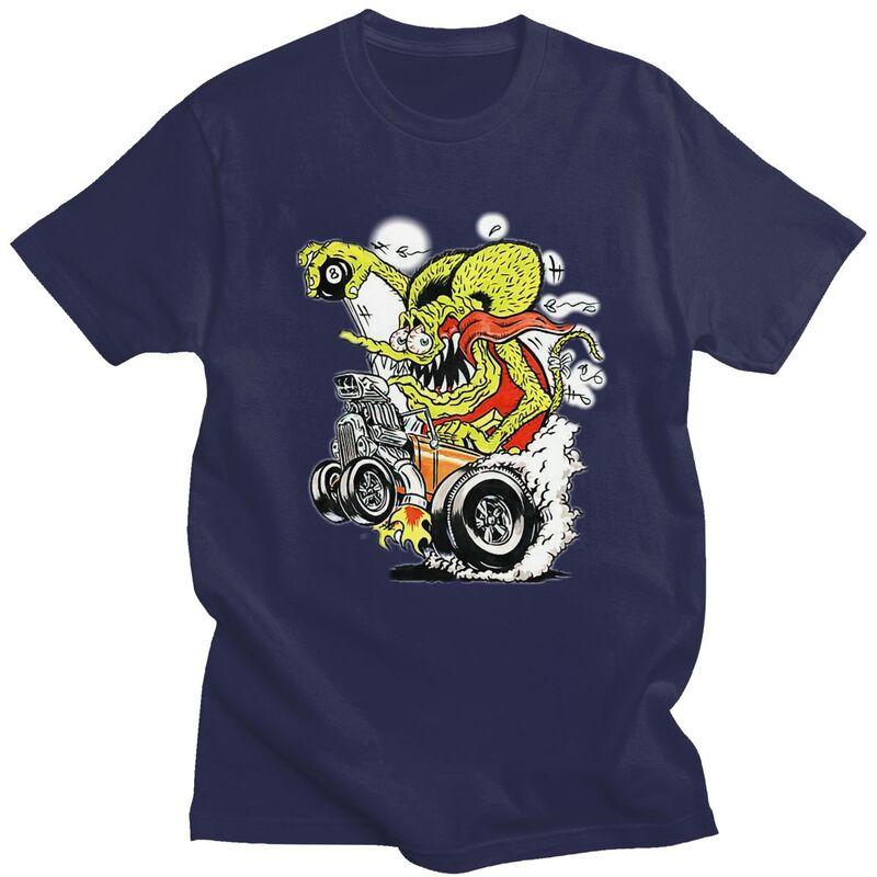 Custom Trendy Anime Cartoon Rat Fink T Shirt Men Short Sleeve Pure Cotton Tshirt Leisure Tee Tops Fashion Tshirts