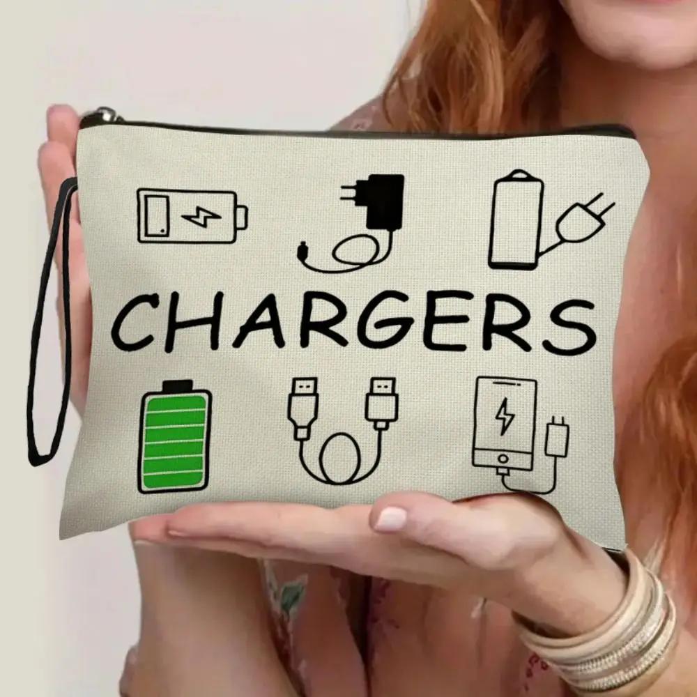 Portable Soft Travel Makeup Bags Printing Canvas Charger Storage Bag Large Capacity Multifunctional Cosmetic Bag Home
