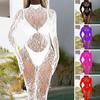 Women Sex Jumpsuit Hollow Out See-through Lace Fishnet Long Sleeves High Elasticity Thin Skinny Half-high Colllar Lady Honeymoon Wedding Jumpsuit