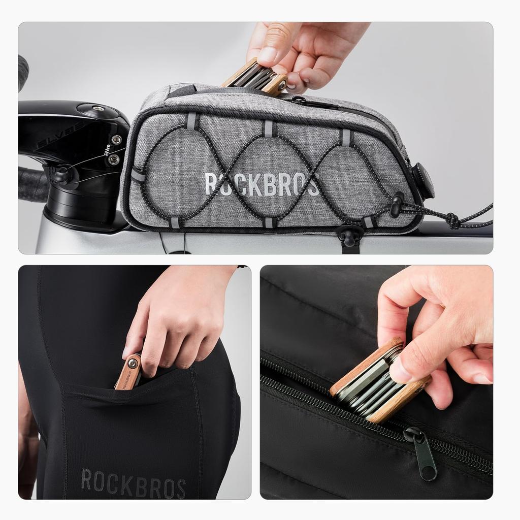 ROCKBROS Mini Attrezzo Pieghevole per Bicicletta Manutenzione e Riparazione Esagonale Alto Facile per Strada e Cross Uso di Emergenza Multi-Attrezzo, Dimensioni, Portatile,