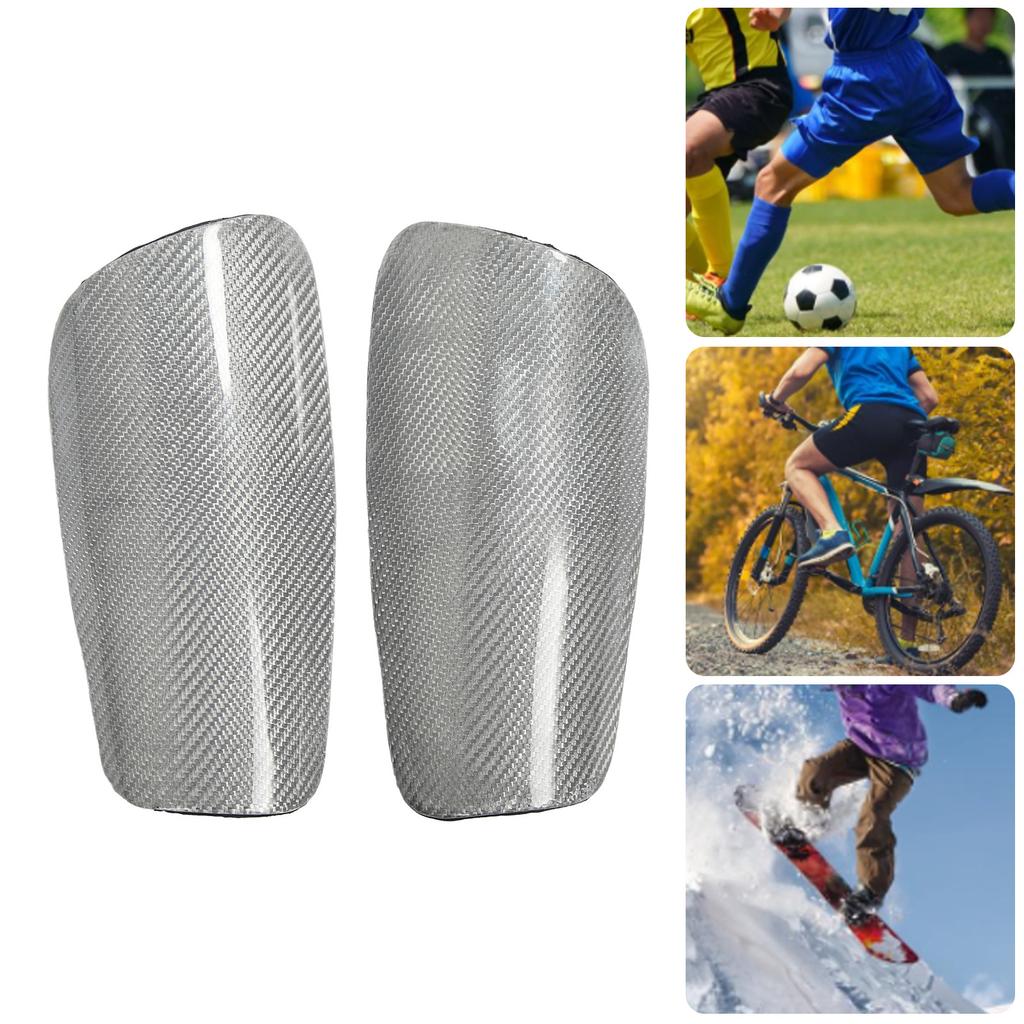 1Pair Soccer Shin Guard Carbon Fiber Shin Pads with Storage Bag Light Weight Protective Soccer Equipment for Kids Football Games Silver M