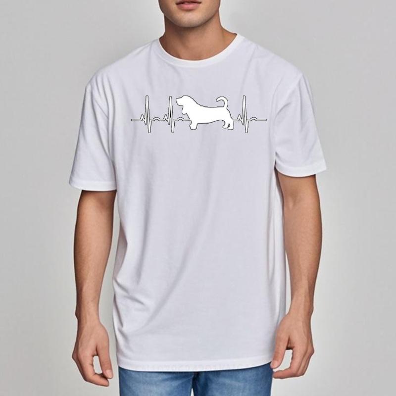 Funny Tshirt Street Wear Unisex Oneck Tshirt Casual Dachshund Heartbeat Silhouette Design Minimalist Teeshirt Teenagers Tee Shirt
