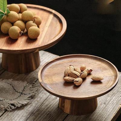 Yüksek Stand Ahşap Kek Tabağı Yaratıcı Yemek Servis Tepsileri Çok Kullanımlı Eko Doğal Ahşap Tatlı Meyve Atıştırmalık Tabağı