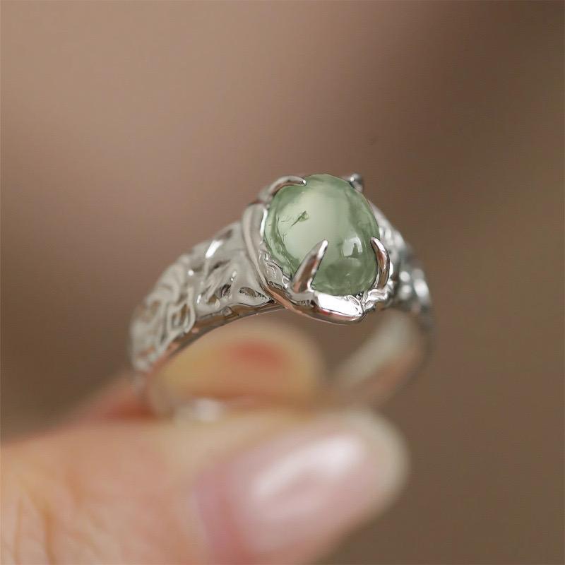 Bf Club Copper Color Rings For Women Simple Geometric Handmade Irregular Green Stone Ring Allergy For Birthday Party Gift