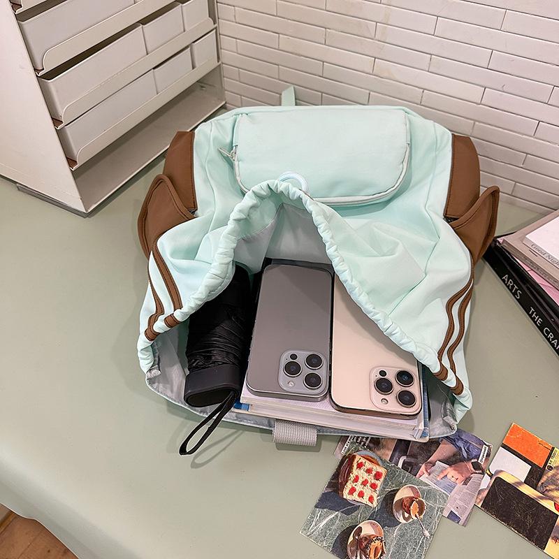 Schoolbag College Wind Bundle Rope Backpack Korean Version Casual Versatile Travel Backpack Wholesale Large Capacity Student School Bag