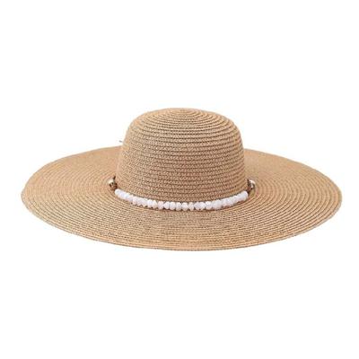 Adjustable Pearls Trimmed Straw Hat For Women Foldable Design Lightweight Paper Outdoor Summer Use
