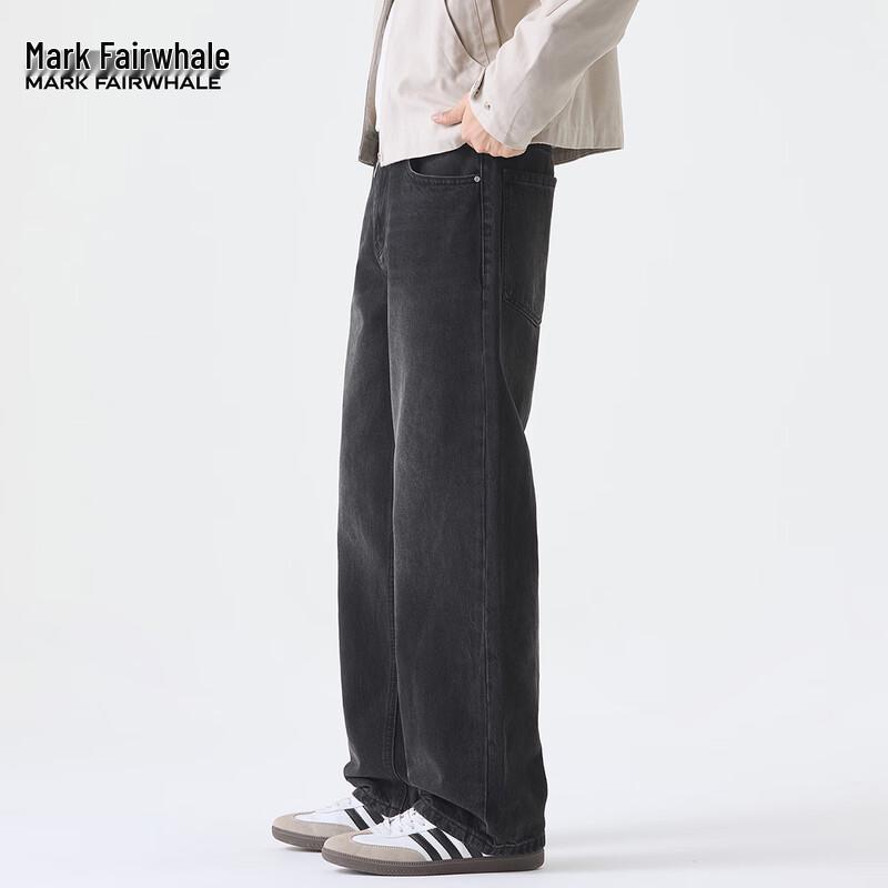 Mark Fairwhale Men's American Style Washed Black Loose Straight Jeans