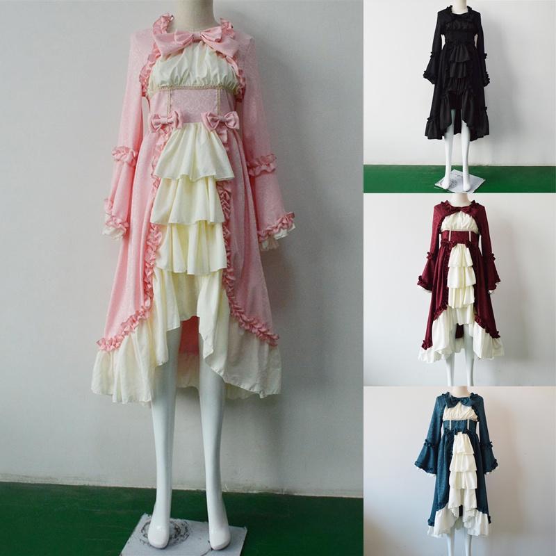 Elegant Medieval Retro Gothiced Court Dress With Square Neck And Bowknot For Women