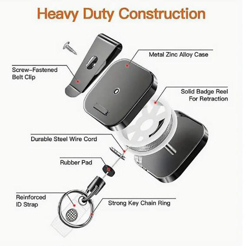 Retractable Keychain Badge Reel Holders Metal Heavy Duty With Carabiner Belt Clip And Key Ring For ID Card Name Holder