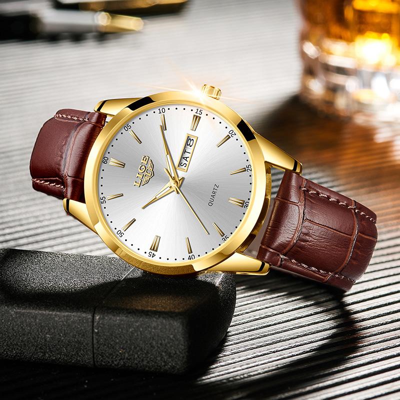 Watch Men Brand Top Lige Leather Business Date Clock Waterproof Luminous Watches Mens Luxury Sport Waterproof Quartz Wrist Watch