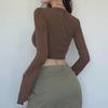 American Street Style Sexy V-Neck Irregular Pleated Long-Sleeve Crop Top