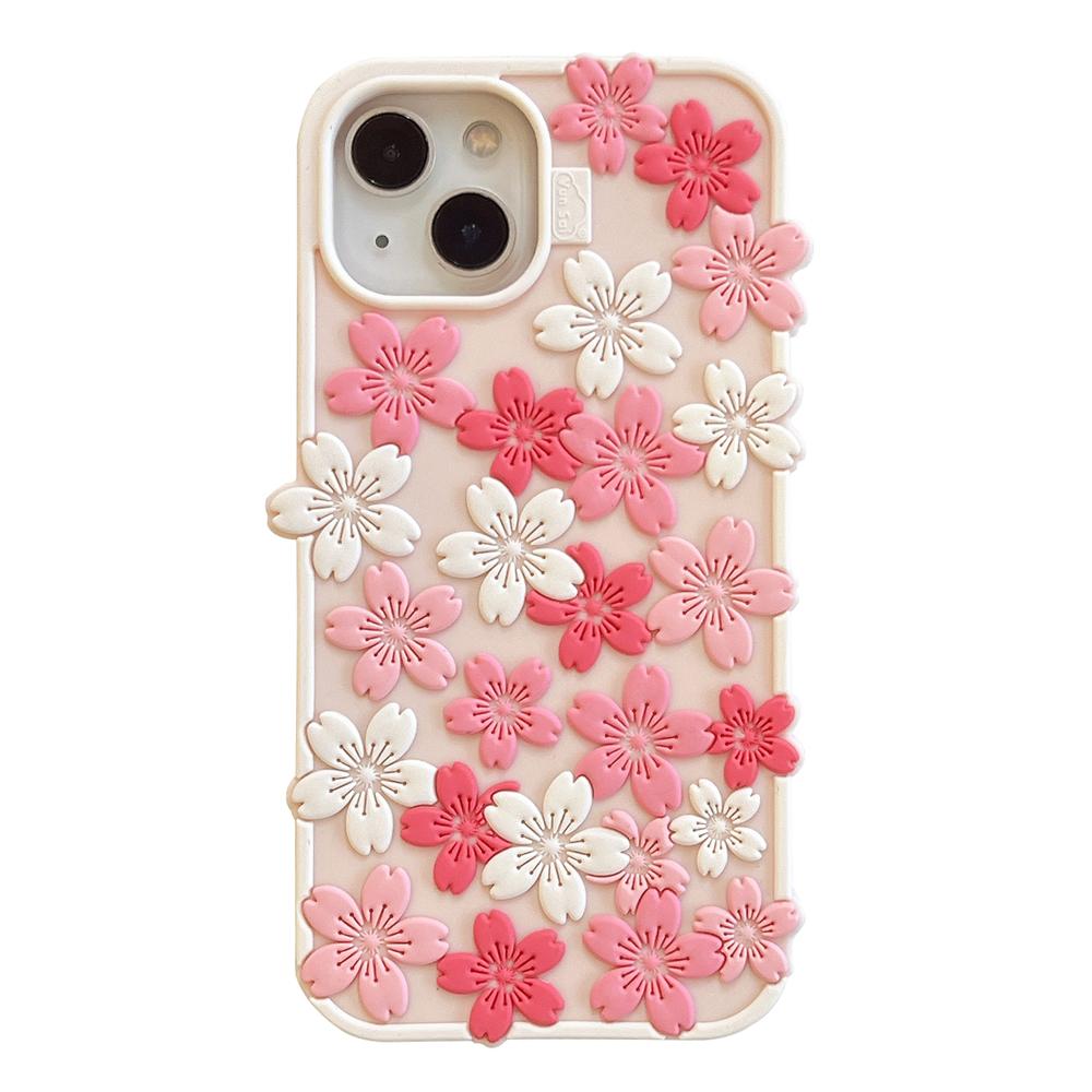 

Beautiful 3D Pink and Blue Flowers Patterns Soft Silicone Case Skin Phone Back Cover For iPhone 13 14 15 16 17 Pro Max For iPhone 13 розовый