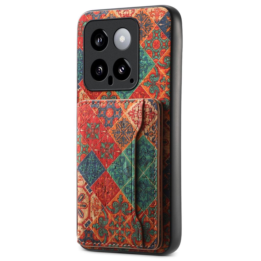 For Xiaomi 14 Case Card Slot Kickstand PU Covered Hybrid Phone Shell Floral Pattern