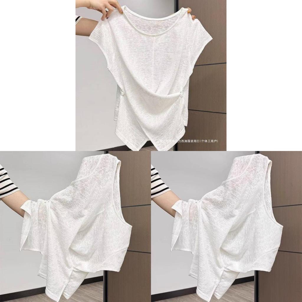 T Shirt Women Summer Oversize Linen Embroidered No Sleeve For Casual Fashion
