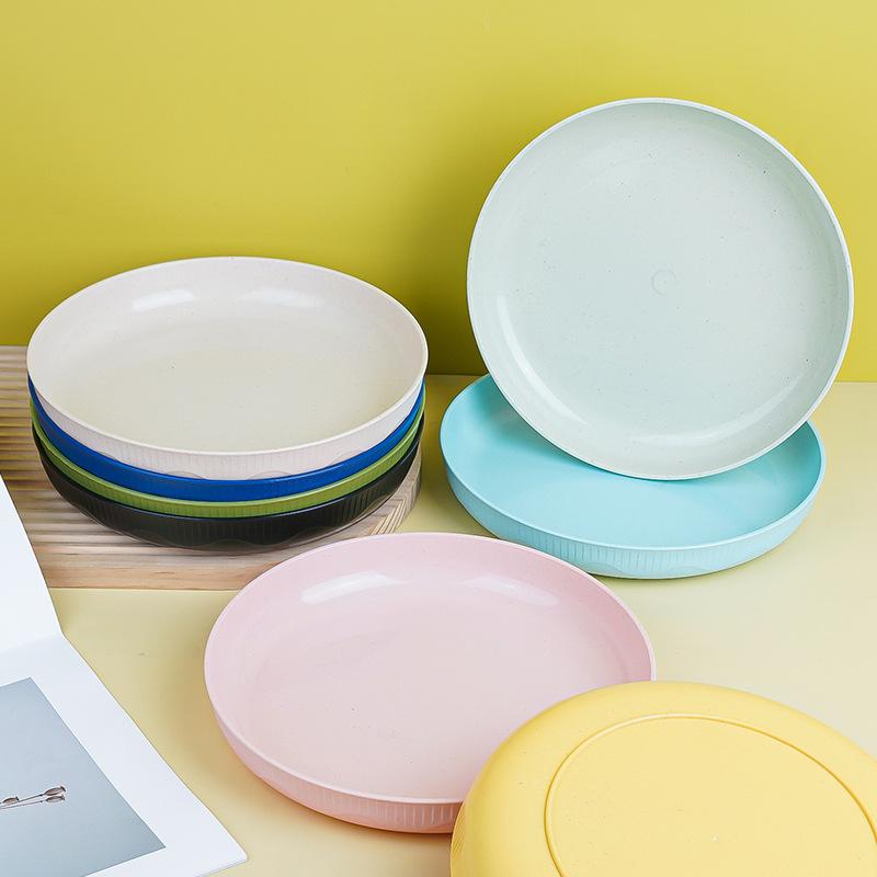 23cm Wheat Straw Plate 8-color Plate Wheat Straw Hotel Vegetable Fruit Plate Stackable Unbreakable Reusable BPA Free Tableware