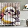 Luxury Oil Painting Dog Print Shower Curtain Waterproof Bathroom Decor Home Decoration Pink Tongue Shih Tzu Design Artistic Pet