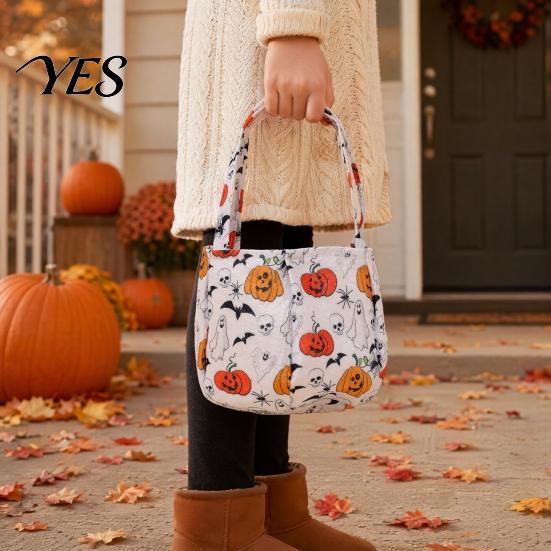 Colorful Halloween Goodie Bag Candy Bucket for Kids, Non-Woven Trick or Treat Tote Basket, Pumpkin Ghost Snack Holder with Handle Party Favors Kids