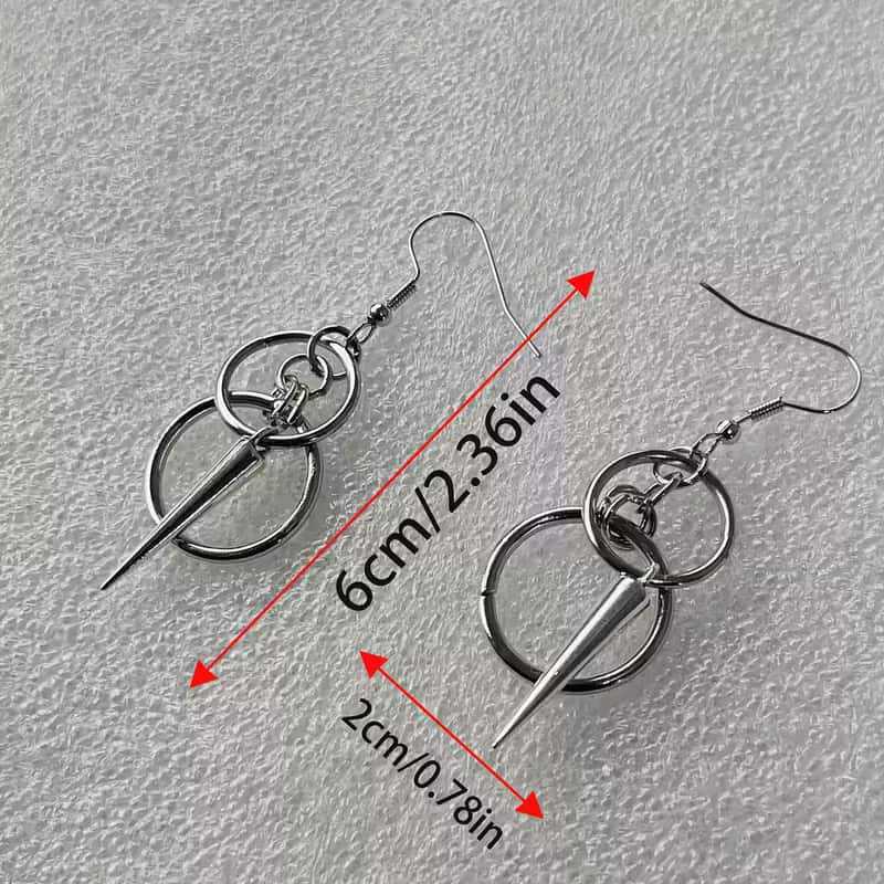 Gothic Double Hoop Zinc Alloy Earrings with Pendant for Women, Punk Style
