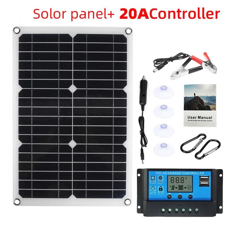 1200W Solar Panel 12V Battery Charger Dual USB With 10A-100A Controller Solar Cell Outdoor Camping for Phone Car Yacht RV Hiking