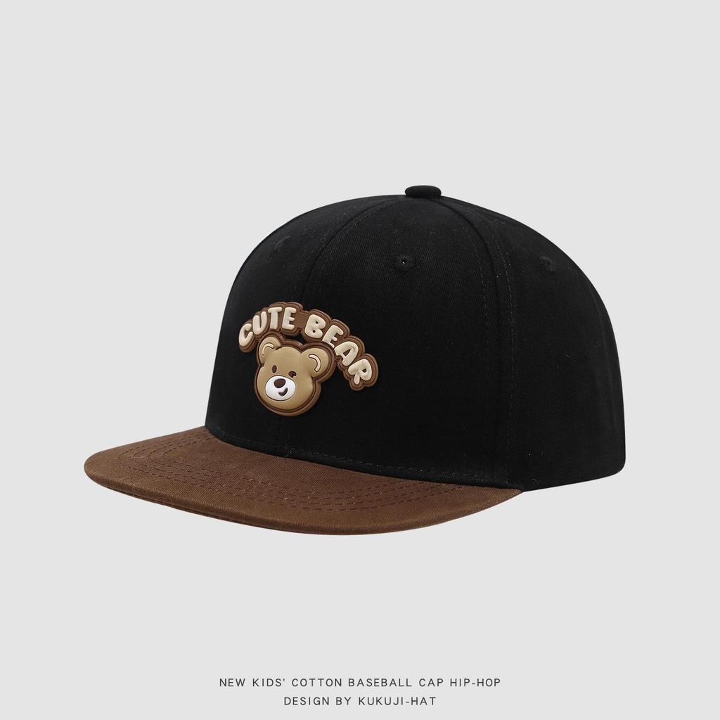 Spring Cartoon Bear Kids' Flat Brim Hip Hop Hat – Cute, Versatile, and Sun-Protective