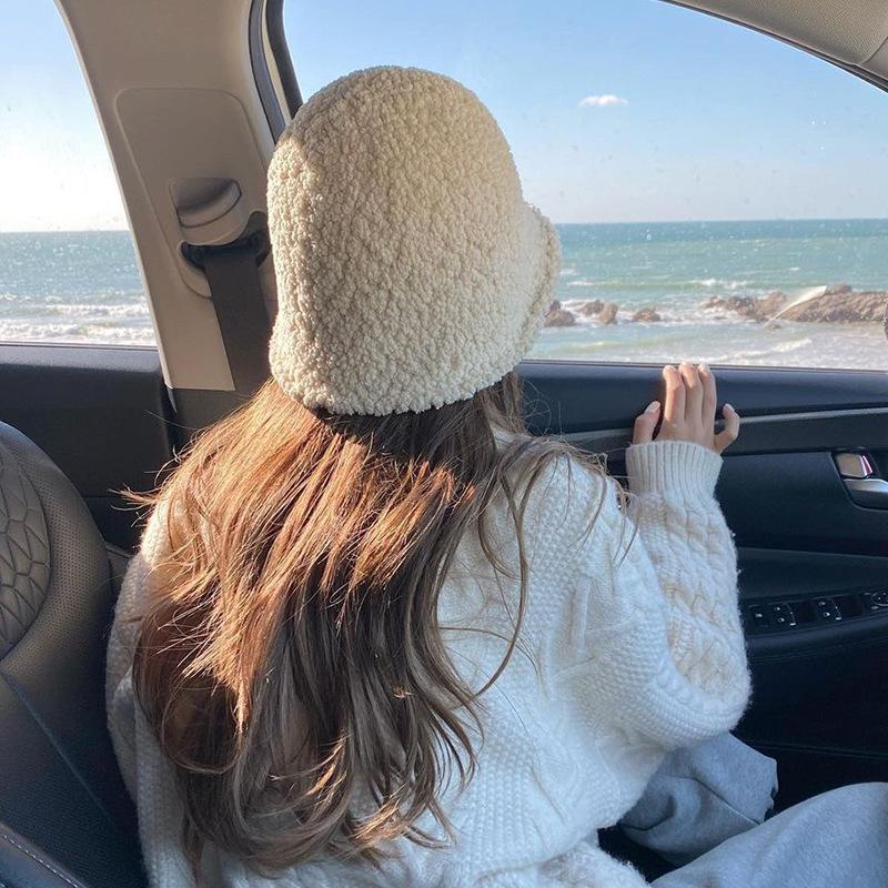 Women's Autumn and Winter Lamb Velvet Fisherman's Hat Korean Style Versatile Trendy Plush Warm Basin Hat Bucket Hat Show Small Face