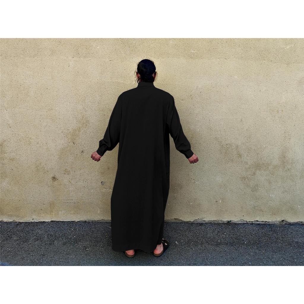 Herren einfarbig Langarm POLO-Kragen locker Leinen Muslimische Robe Kleidung Verkauf